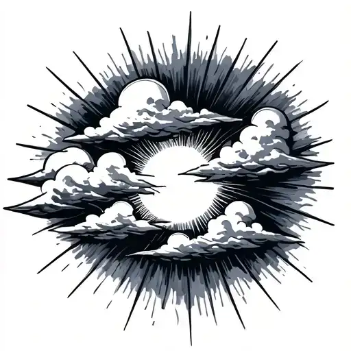 Clouds And Sun Rays tattoo design idea