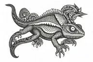 long chameleon walking tattoo design idea