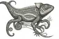 long chameleon walking tattoo design idea