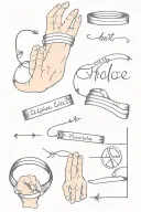 hand bands   with meaningful signs about struggle , peace, hustle, strengths, believe tattoo design idea