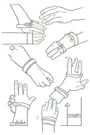 hand bands   with meaningful signs about struggle , peace, hustle, strengths, believe tattoo design idea