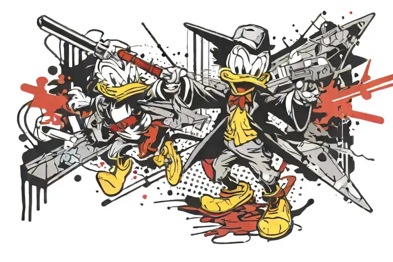 Donald duck  inlight Sabre fight with baby yoda tattoo design idea