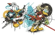 Donald duck  inlight Sabre fight with baby yoda tattoo design idea