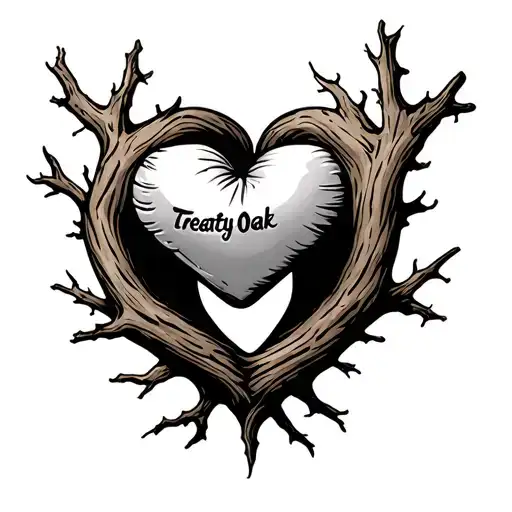 A boxing glove entwined with a rustic oak branch, featuring a subtle heart shape, with 'Treaty Oak' woven into the roots tattoo design idea