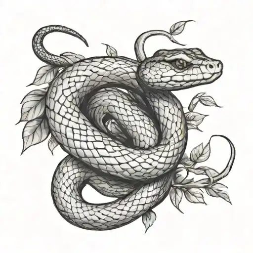 SNAKE ENTWINED WITH A COCOA TREE BRANCH tattoo design idea
