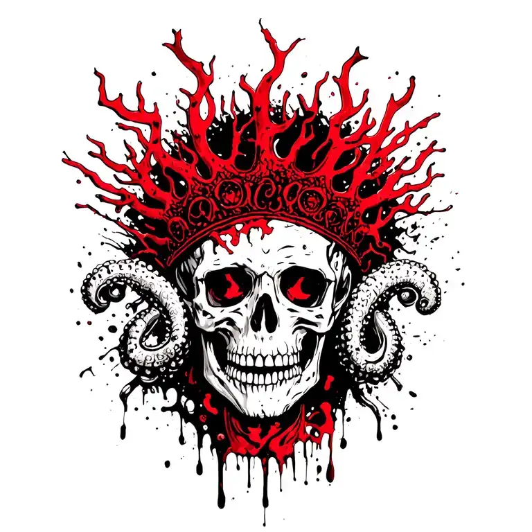 king of bones with a coral crown surrounded by tentacles tattoo design idea