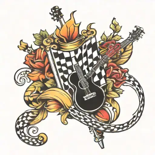 checkered flag music jote tattoo design idea