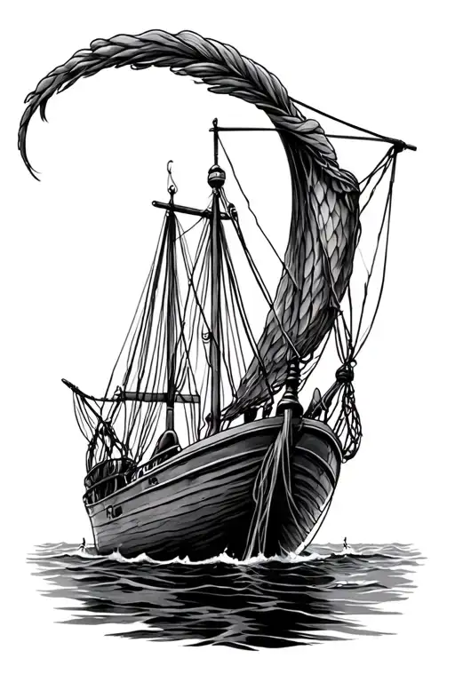 trawl boat fishing net intertwined tattoo design idea