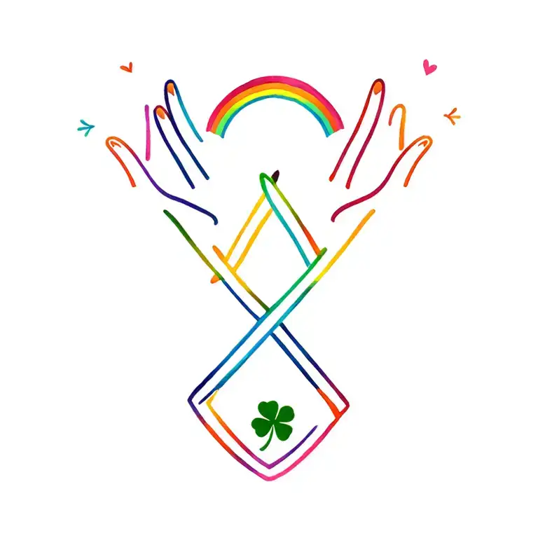 fingers crossed, rainbow, 5, four leaf clover, and heart tattoo design idea