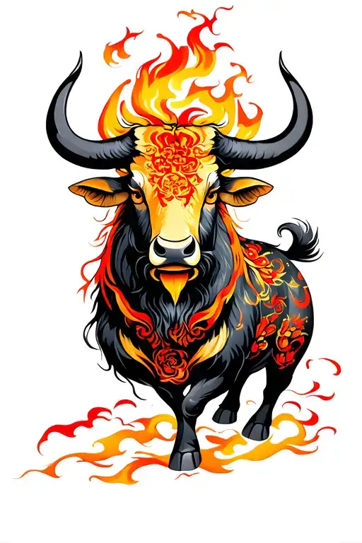 oriental fire ox sideview tattoo design idea