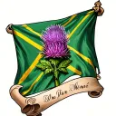 scottish thistle and flag with memorial scroll for dad tattoo design idea
