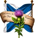 scottish thistle and flag with memorial scroll for dad tattoo design idea