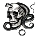 Skull with snakes crawling tattoo design idea