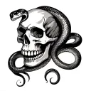 Skull with snakes crawling tattoo design idea