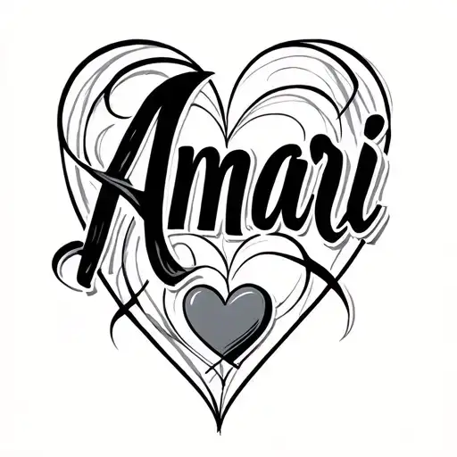 "Amari" The name amari going downwards with hearts tattoo design idea