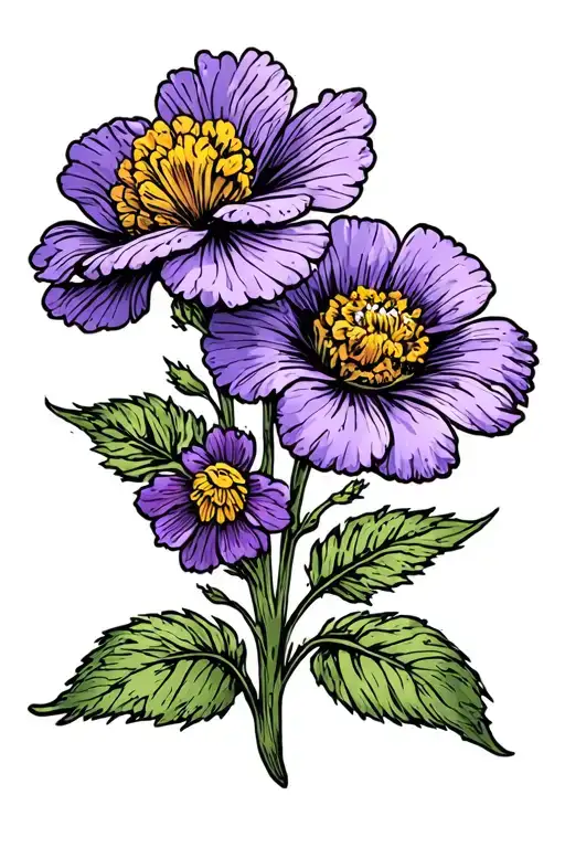 primrose and violet flower tattoo design idea