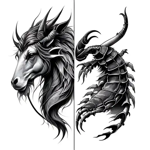 Combined Zodiac Signs aquarius scorpio and taurus tattoo design idea