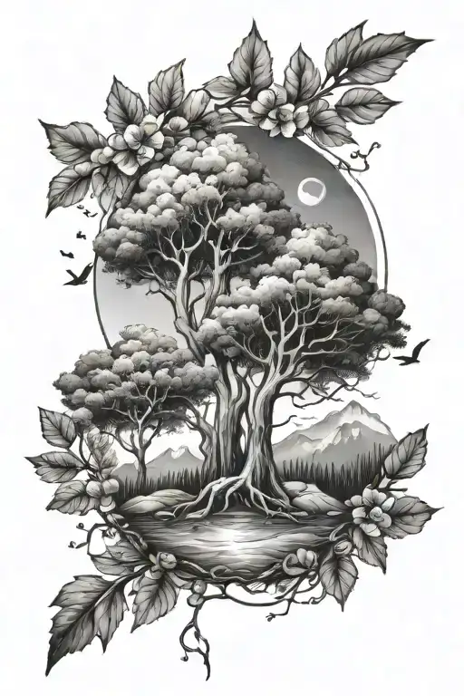 nature elements like trees tattoo design idea