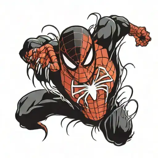 spider man fighting venom drips from the fangs tattoo design idea