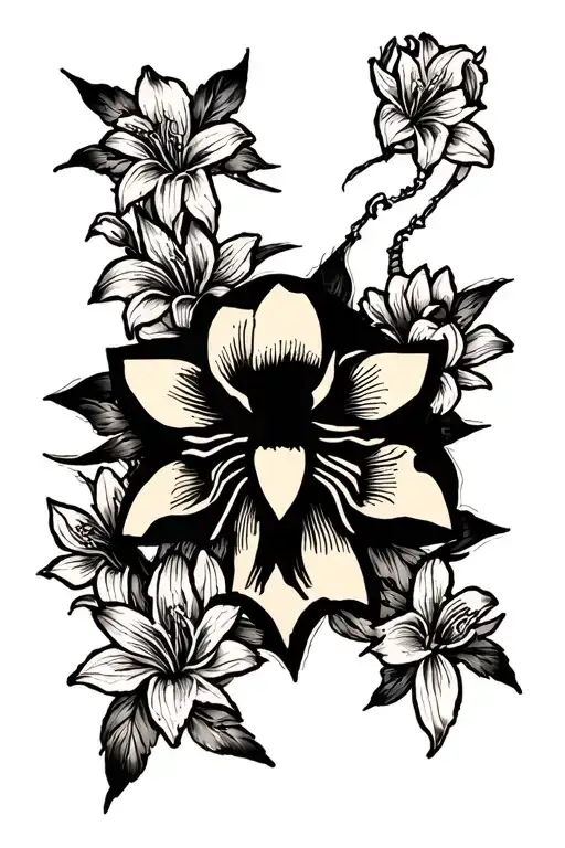 spiderlily behind cross tattoo design idea