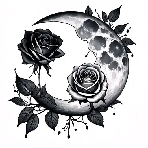 Moon with rose intertwined tattoo design idea