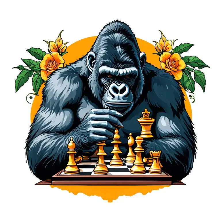 gorilla playing chess king tattoo design idea
