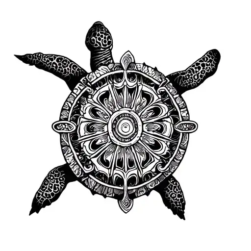 dharma wheel turtle shell tattoo design idea