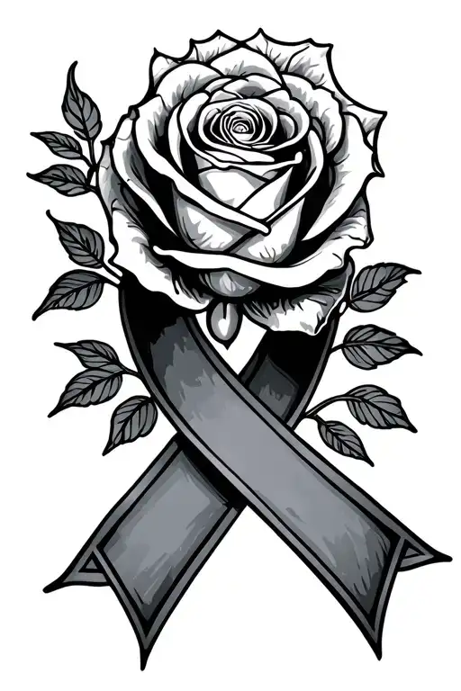 brain cancer ribbon, rose, inside skin opening tattoo design idea