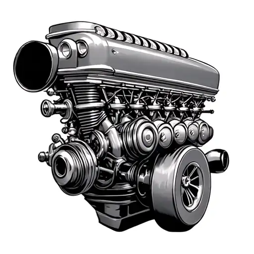 engine parts v8 Mopar ratfink style driller tattoo design idea
