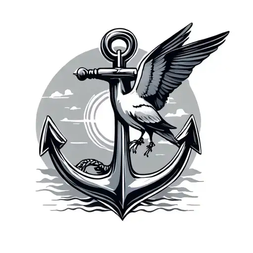 anchor with a swallow bird sitting tattoo design idea