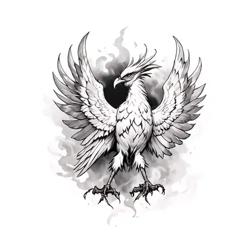 big phoenix in black sky fire stone Valhalla on the back stage tattoo design idea