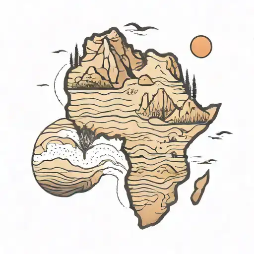 africa map with dunes and mountains inside tattoo design idea