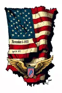 "November 1-1955 April 30-1975" battle worn American flag with army insignia and airborne wings on the lower half of the flag  tattoo design idea