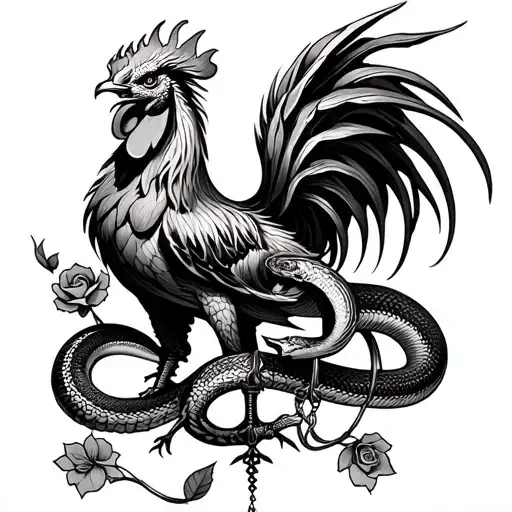 Libra dragon rose with snake rooster tattoo design idea
