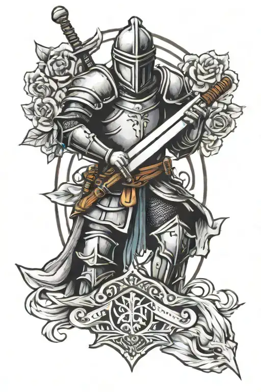 knight holding a sword tattoo design idea