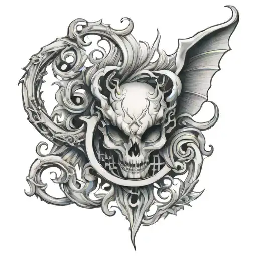 Initial letter “D” and succubus womb tattoo tattoo design idea