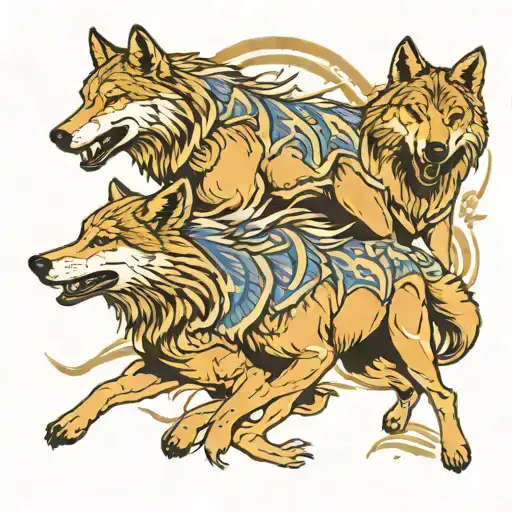 wolf pack running tattoo design idea