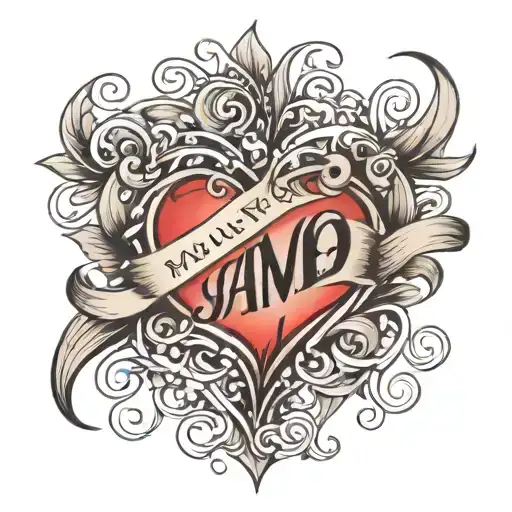 names written in the shape of a heart tattoo design idea