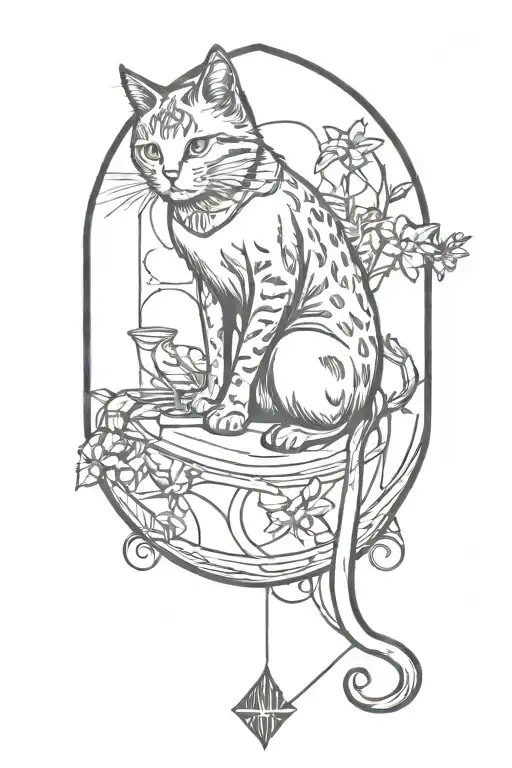 tattoo on the shin on the theme of the tarot card Hermit and cat tattoo design idea