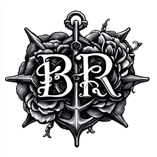 nautical love and friendship BR and CR initials incorporated tattoo design idea