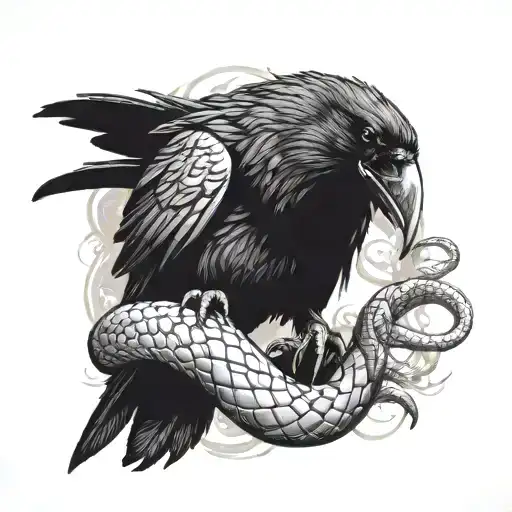 raven eat  snake tattoo design idea