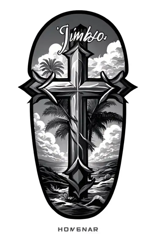 "Jimbo" Hawaii, cross, clouds tattoo design idea