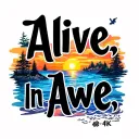 "Alive, Aware, In Awe" Sunrise and nature elements tattoo design idea
