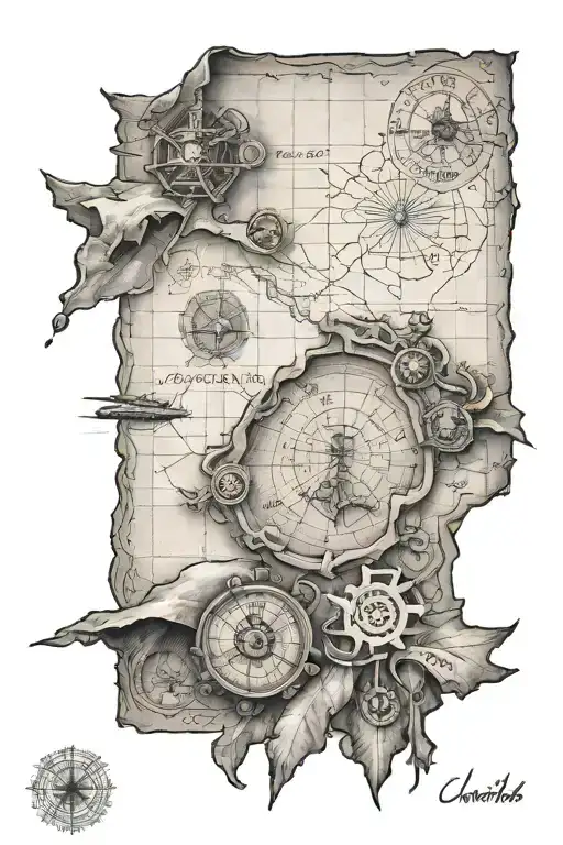 Uncharted treasure map with pharmaceutical tattoo design idea