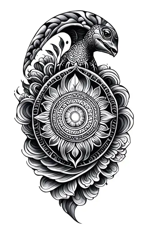 mandala, turtle, wave patten, sleeve tattoo tattoo design idea
