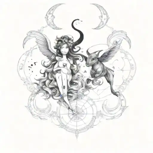 mix of zodiac sign Gemini, pisces, Taurus, Capricorn tattoo design idea