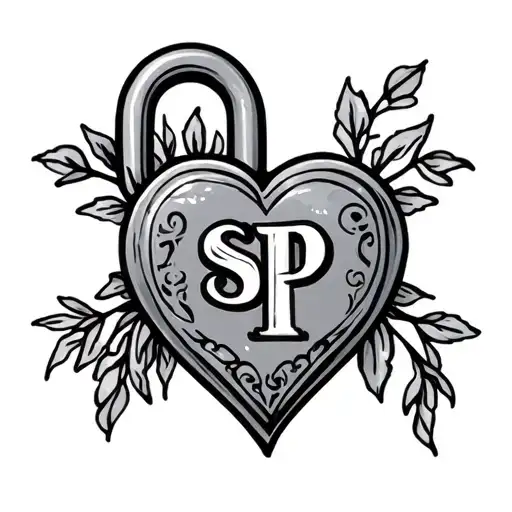 initials sp heart shaped lock tattoo design idea