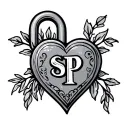 initials sp heart shaped lock tattoo design idea