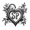 initials sp heart shaped lock tattoo design idea