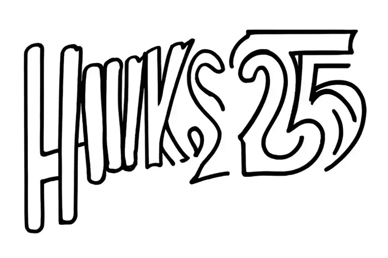 "Hawks 25" fine line tattoo design idea